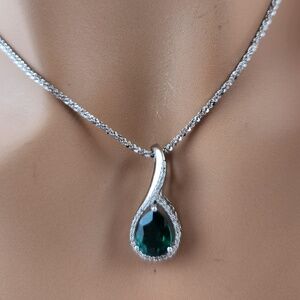 Real Diamond Teardrop Natural Emerald Necklace, Beautiful Minimalist Jewelry WOW